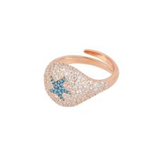 ANELLO BOTTONE STELLA ROSE' ZIRCONI E ARGENTO 925°/°°