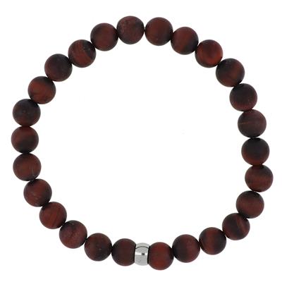 BRACCIALE ELASTICO OCCHIO DI TIGRE ROSSO 8MM PALLINO IN ACCIAIO