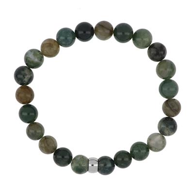 BRACCIALE ELASTICO AVVENTURINA VERDE 8MM PALLINO IN ACCIAIO