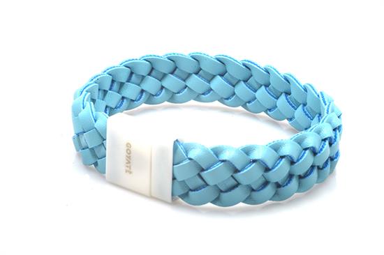 BRACCIALE LEATHER AZZURRA E CERAMICA