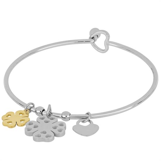 BRACCIALE MANETTA SILVER CON QUADRIFOGLIO TRAFORATO IN ACCIAIO