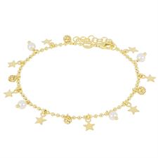 BRACCIALE PALLINI CON STELLINE E PERLINE PENDENTI ARGENTO 925°/°°