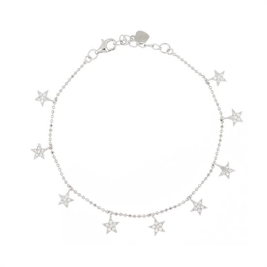 BRACCIALE PALLINO DIAM. RODIO STELLINE PENDENTI ARGENTO 925°/°° ZK