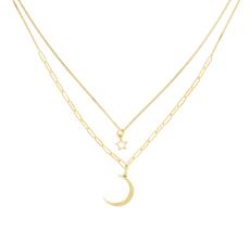 COLLANA DOPPIO MAGLIA OVALE E FILO CON STELLA E LUNA ARGENTO 925°/°°