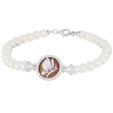 BRACCIALE CAMMEO 12MM CON PERLE DI FIUME E ARGENTO 925°/°°