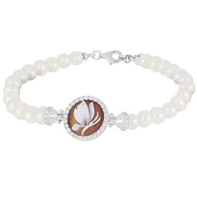 BRACCIALE CAMMEO 12MM CON PERLE DI FIUME E ARGENTO 925°/°°