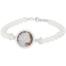 BRACCIALE CAMMEO 16MM CON PERLE DI FIUME IN ARGENTO 925°/°°