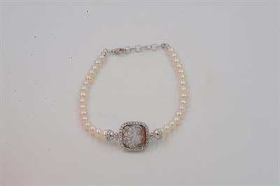 BRACCIALE QUADRATO CAMMEO 12MM CON PERLE DI FIUME IN ARGENTO 925°/°°