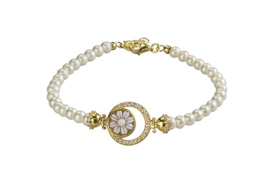 BRACCIALE CAMMEO 8MM CERCHIO PERLE FIUME ARGENTO 925°/°° E ZIRCONI