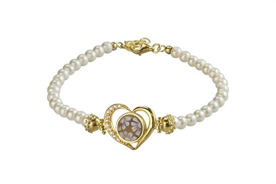 BRACCIALE CAMMEO 8MM CUORE PERLE FIUME ARGENTO 925°/°° E ZIRCONI