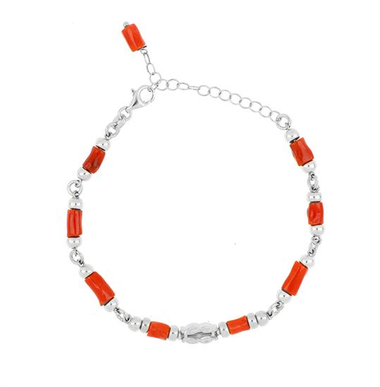 BRACCIALE TUBETTI CORALLO CENTRALE NODO IN ARGENTO 925°/°°