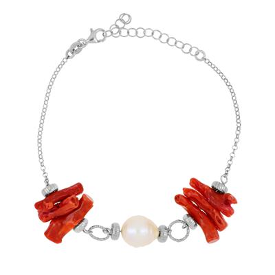 BRACCIALE PERLE BAROCCHE E CORALLO IN ARGENTO 925°/°°