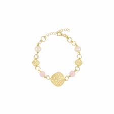 BRACCIALE AGATA ROSA PERLE COLTIVATE TONDI LAVORATI ARGENTO 925°/°°