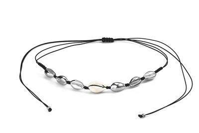 COLLANA CORDINO NERO CONCHIGLIA IN ARGENTO 925°/°°