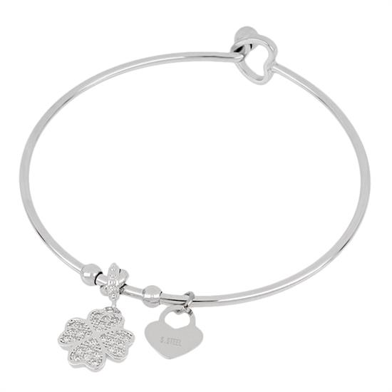 BRACCIALE MANETTA SILVER CON QUADRIFOGLIO PAVE' IN ACCIAIO