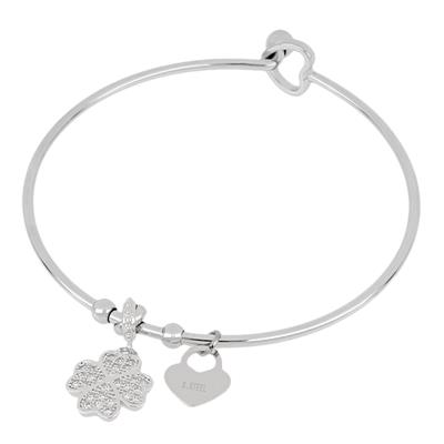 BRACCIALE MANETTA SILVER CON QUADRIFOGLIO PAVE' IN ACCIAIO