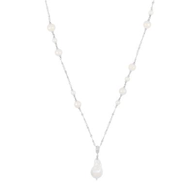 COLLANA DIAMANTATA CON MAGLIA MARINA PERLE BAROCCHE ARGENTO 925°/°°