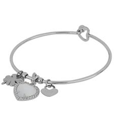 BRACCIALE MANETTA CON CUORE PAVE PENDENTE IN ACCIAIO