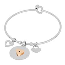 BRACCIALE MANETTA CON TONDINO E CUORE BICOLOR IN ACCIAIO