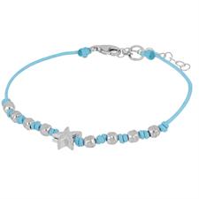 BRACCIALE PALLINI LAVORATI E STELLA MARINA ARGENTO 925°/°° CORDINO