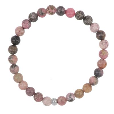 BRACCIALE ELASTICO RODONITE 6MM PALLINO IN ACCIAIO