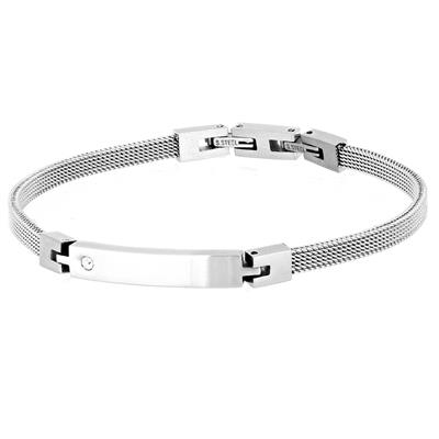 BRACCIALE MAGLIA MILANO IN ACCIAIO PLACCA CON ZIRCONE