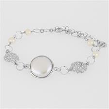 BRACCIALE LAVORAZIONE FIORI PERLE FIUME ARGENTO 925°/°°