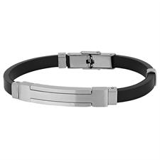 BRACCIALE CAUCCIU E TARGHETTA SATINATA IN ACCIAIO SILVER