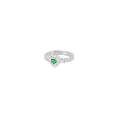 ANELLO GROUMETTA CUORE CENTRALE RODIO CZ VERDE ARGENTO 925°/°°