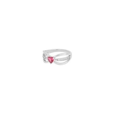 ANELLO INCROCIO RODIO CON CUORE ROSSO ZIRCONATO ARGENTO 925°/°°