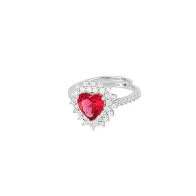 ANELLO CUORE PIETRA ROSSA BORDO ZIRCONATO IN ARGENTO 925°/°°