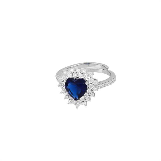 ANELLO CUORE PIETRA BLU BORDO ZIRCONATO IN ARGENTO 925°/°°