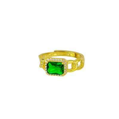 ANELLO DORATO GROUMETTA E ZIRCONE VERDE IN ARGENTO 925°/°°