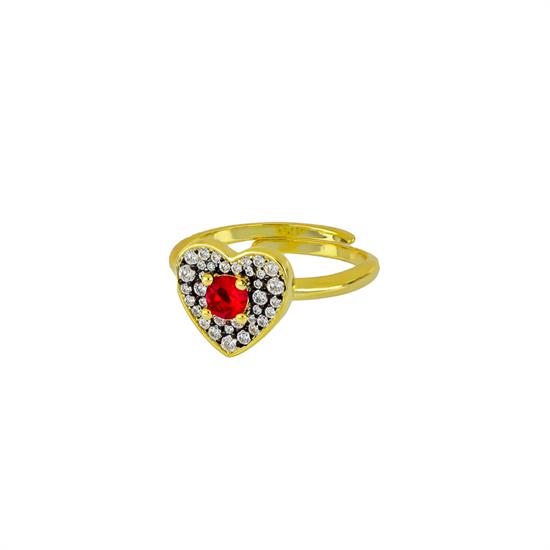 ANELLO DORATO CUORE ZK BIANCHI CENTRALE ROSSO IN ARGENTO 925°/°°