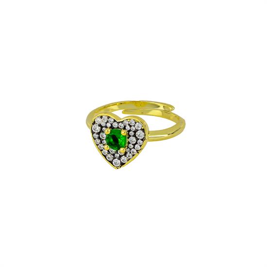 ANELLO DORATO CUORE ZK BIANCHI CENTRALE VERDE IN ARGENTO 925°/°°