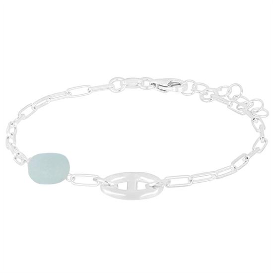 BRACCIALE MAGLIE OVALI MAGLIA MARINA PIETRA IN ARGENTO 925°/°°