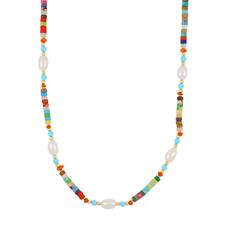 COLLANA RUOTINE COLORATE PERLE TURCHESE E CORALLO IN ARGENTO 925°/°°