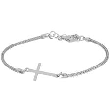 BRACCIALE MAGLIA CALZA CON CROCE CENTRALE IN ARGENTO 925°/°°