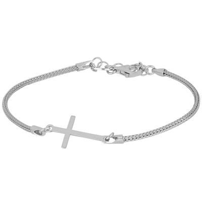 BRACCIALE MAGLIA CALZA CON CROCE CENTRALE IN ARGENTO 925°/°°