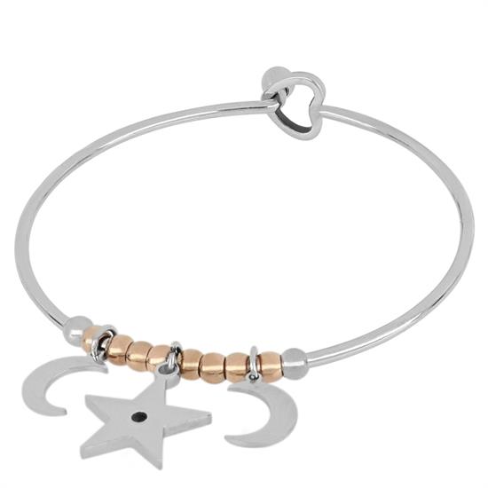 BRACCIALE MANETTA SFERE BICOLOR STELLA E LUNA IN ACCIAIO