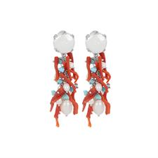 ORECCHINO PERLA BAROCCA CLIPS FRANGE CORALLO PERLE ARGENTO 925°/°°