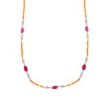 COLLANA GIADA PORPORA E SPINELLO VIOLA E ARANCIONE ARGENTO 925°/°°