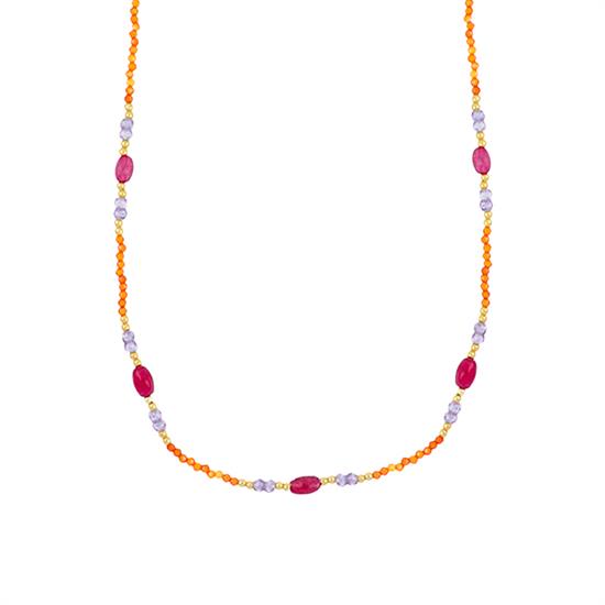 COLLANA GIADA PORPORA E SPINELLO VIOLA E ARANCIONE ARGENTO 925°/°°