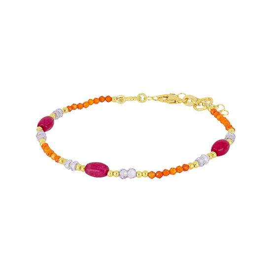 BRACCIALE GIADA PORPORA E SPINELLO VIOLA E ARANCIONE ARGENTO 925°/°°