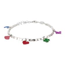 BRACCIALE CUBOTTI SATINATI E SOGGETTI GLITTER IN ARGENTO 925°/°°