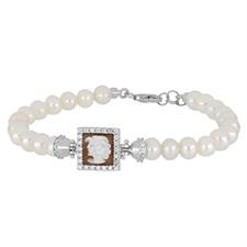 BRACCIALE CAMMEO 8MM QUADRATO PERLE FIUME ARGENTO 925°/°° E ZIRCONI