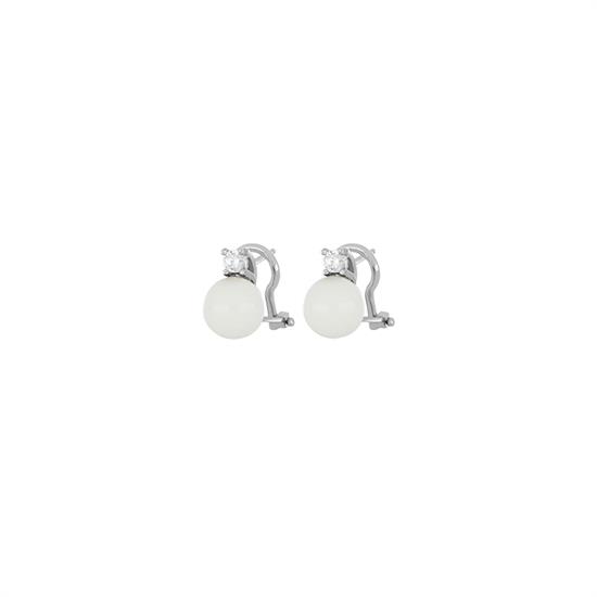 ORECCHINO CLIPS SHELL MILKY ROTONDE ZIRCONE E ARGENTO 925°/°°