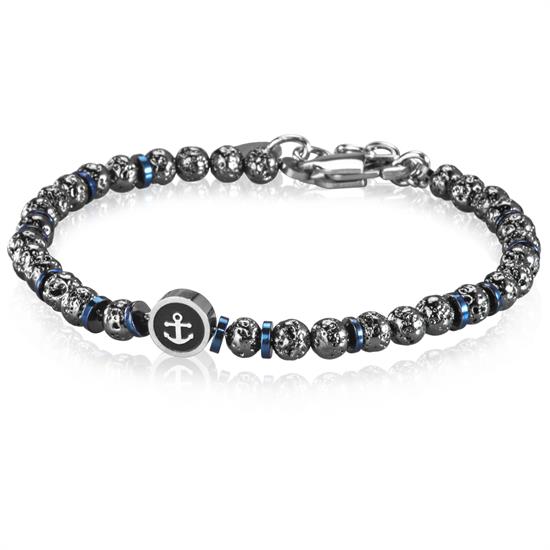 BRACCIALE ANCORA EMATITE MARTELLATA E RONDELLE ACCIAIO