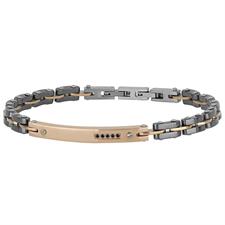 BRACCIALE CERAMICA PIASTRINA 5 ZIRCONI NERI IN ACCIAIO