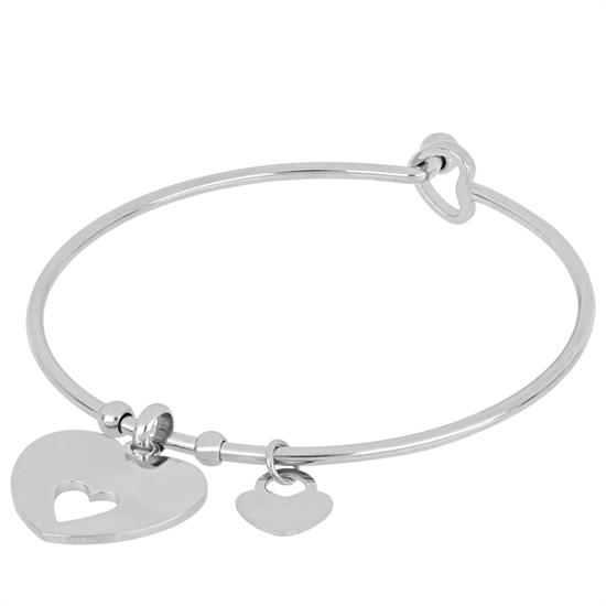 BRACCIALE MANETTA SILVER CON CUORE BIG E CUORE TRAF. IN ACCIAIO